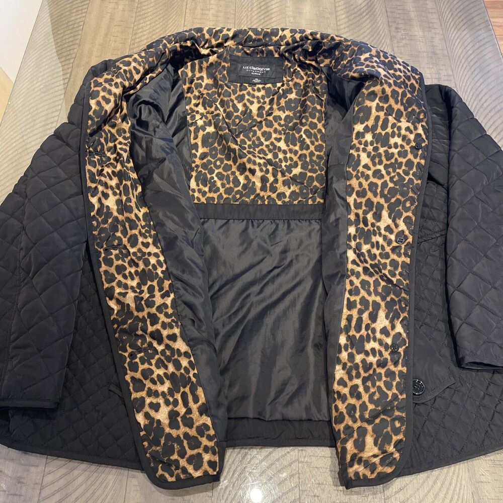 Liz Claiborne Quilted Jacket coat Womens 2x Black Animal Print - Picture 3 of 5